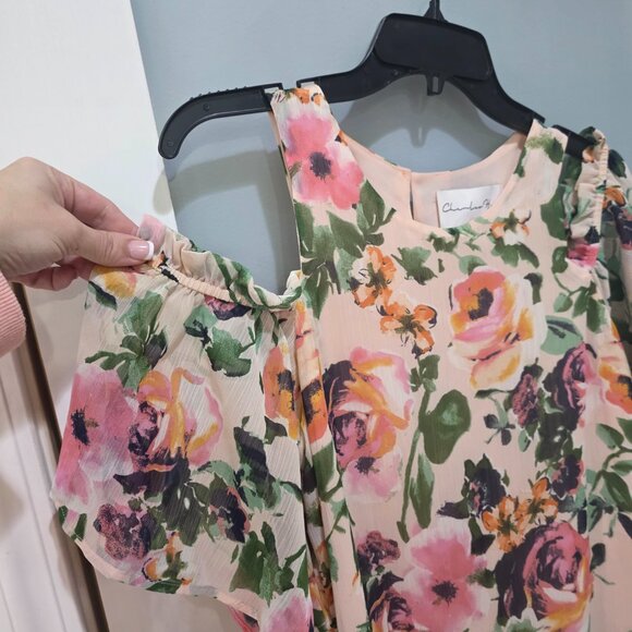 Charles Henry Pink Floral Cold Shoulder Dress Size M Double Lined Made in USA - Picture 3 of 8